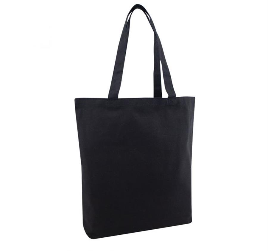 Medium 12 oz Cotton Gusseted Tote - Black