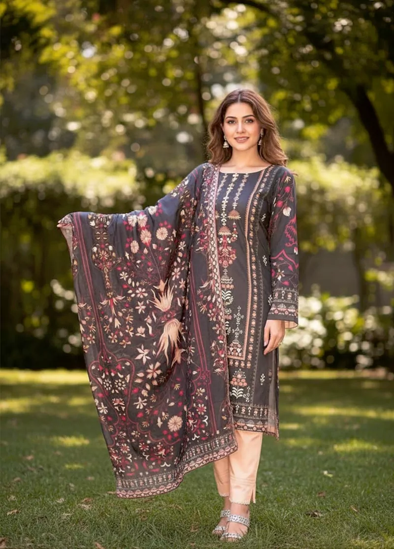 3 Piece MultiColor Embroidered Lawn Shirt with Trouser & Dupatta