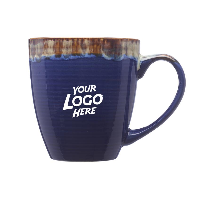 Drip Ceramic Personalized Mugs - 17 oz. - Blue