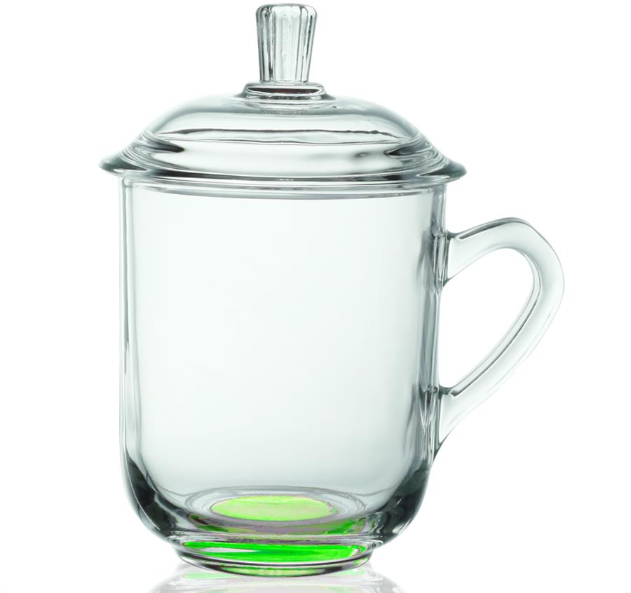 13 oz. Glass Tea Cups with Lids - Green