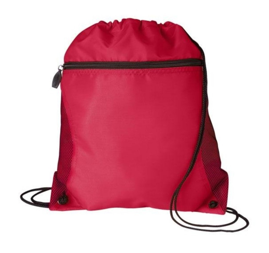 Mesh Pocket Drawstring Backpack - Red