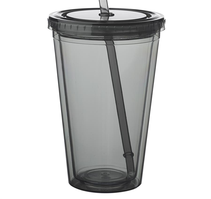Double Wall Acrylic Tumblers With Straws - 16 oz - Charcoal