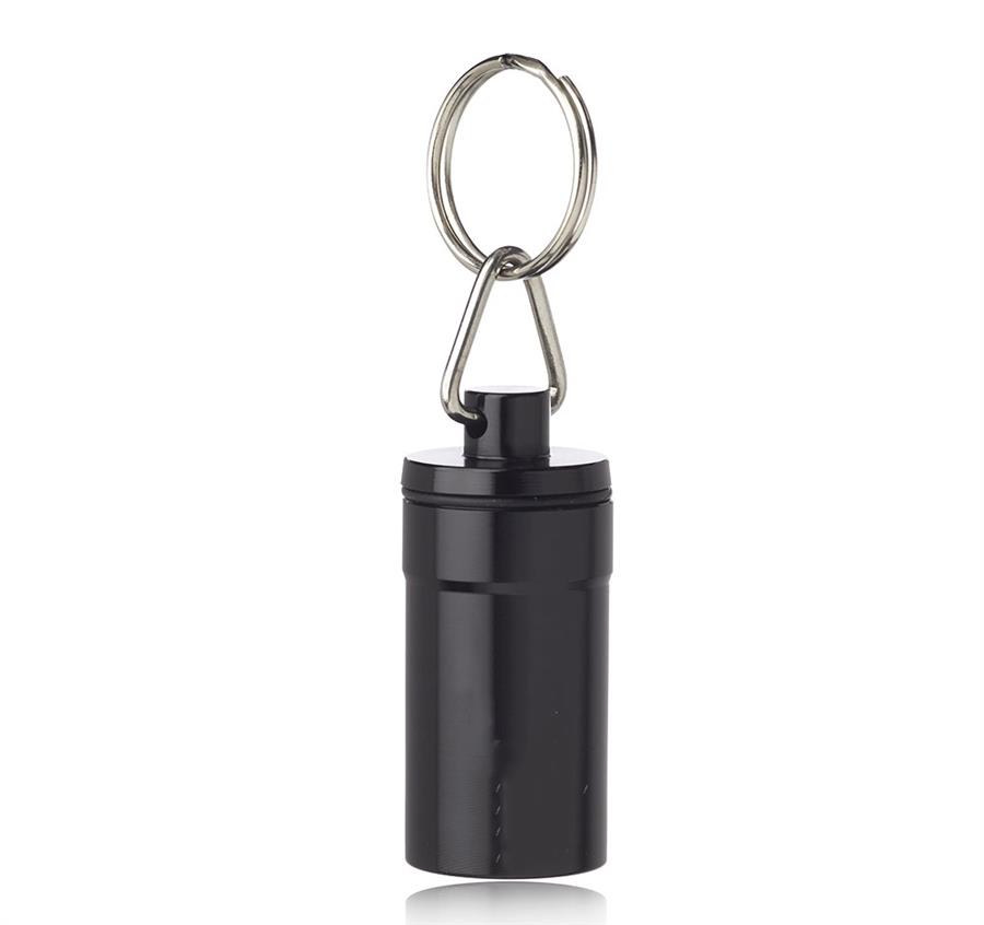 Metallic Aluminum Pill Bottle Keychain - Black