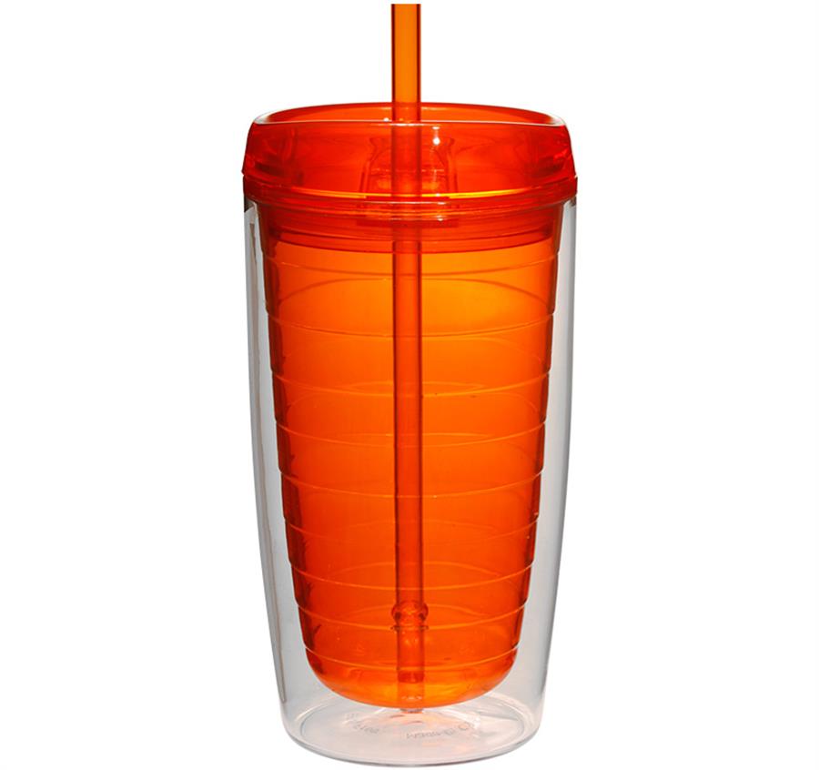16 oz. Double Wall Acrylic Tumblers With Straw - Orange