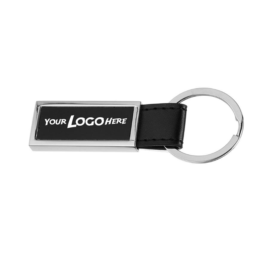 Rectangular Metal & Leather Keychain