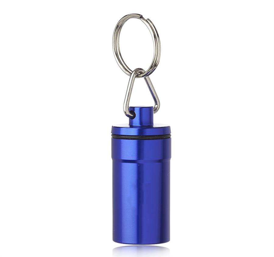Metallic Aluminum Pill Bottle Keychain - Blue
