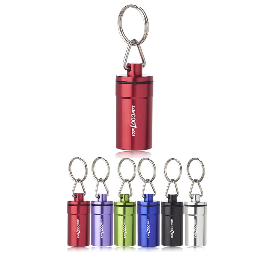 Metallic Aluminum Pill Bottle Keychain