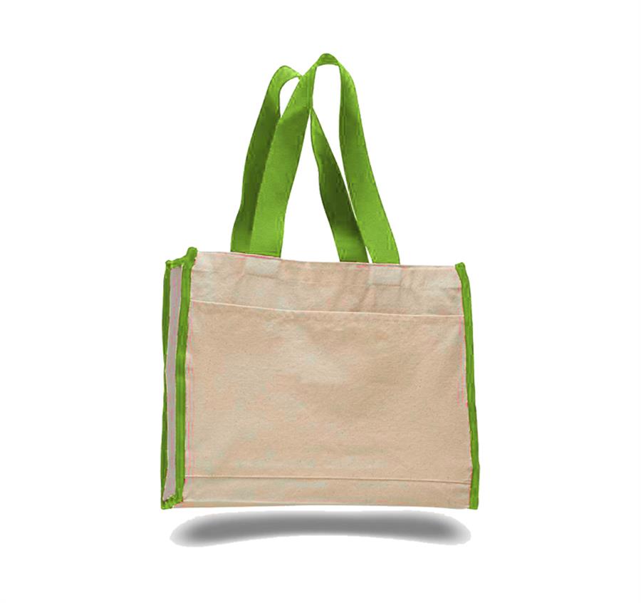Canvas Gusset Tote Bag w/ Color Handles - Lime