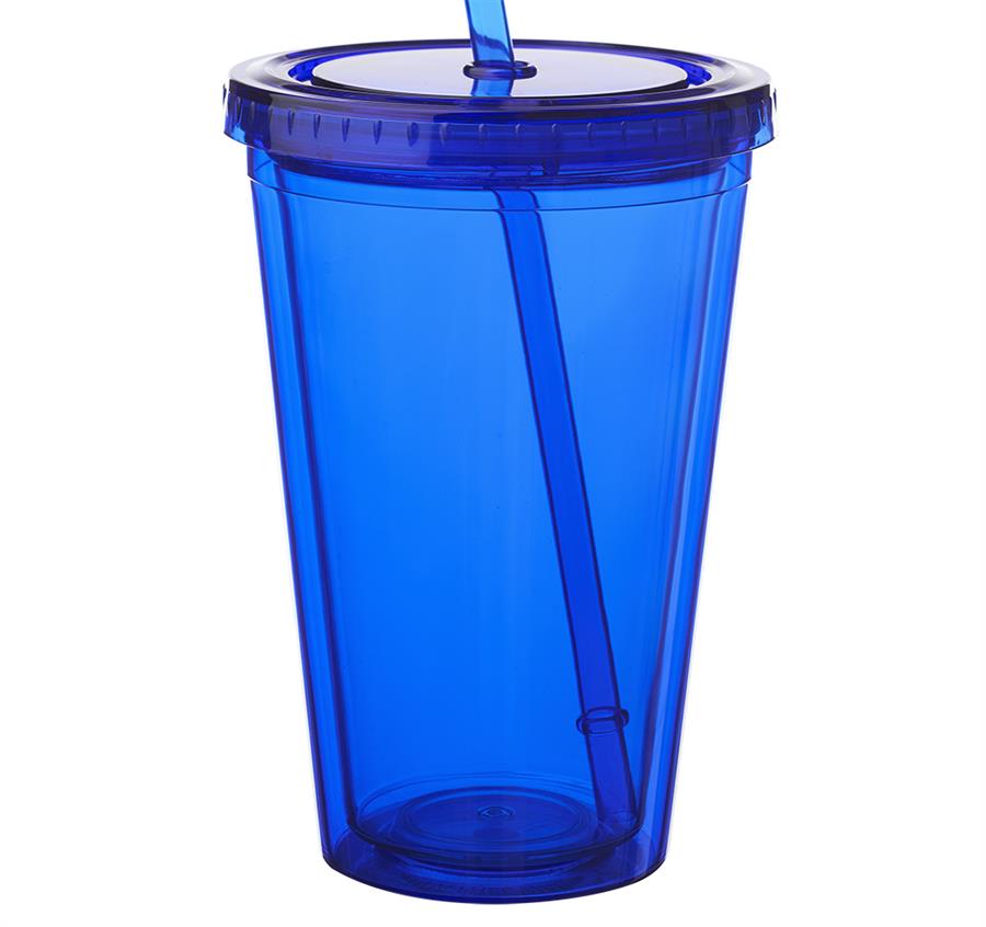 Double Wall Acrylic Tumblers With Straws - 16 oz - Blue