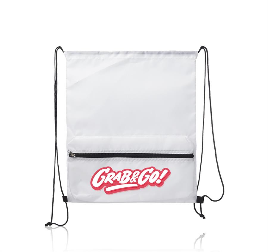 Drawstring Backpack with Front Pocket - White