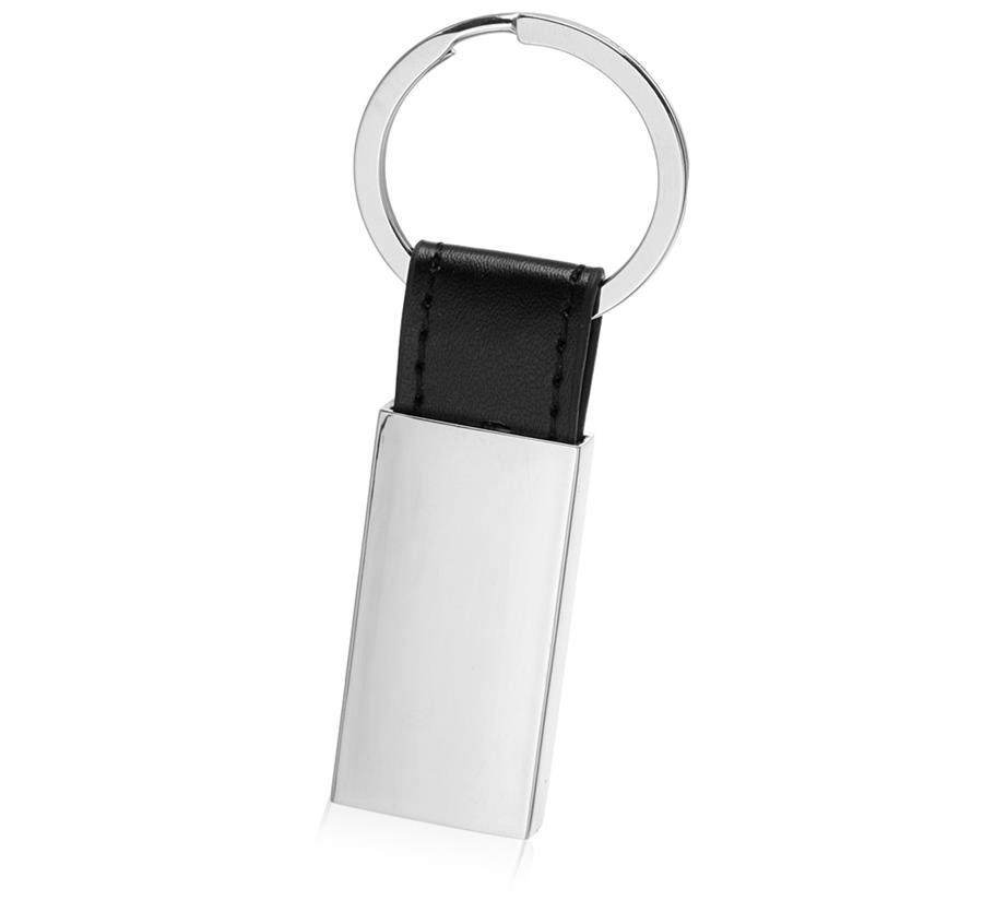 Rectangular Metal & Leather Keychain