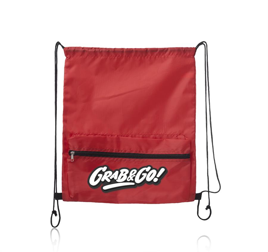 Drawstring Backpack with Front Pocket - Red