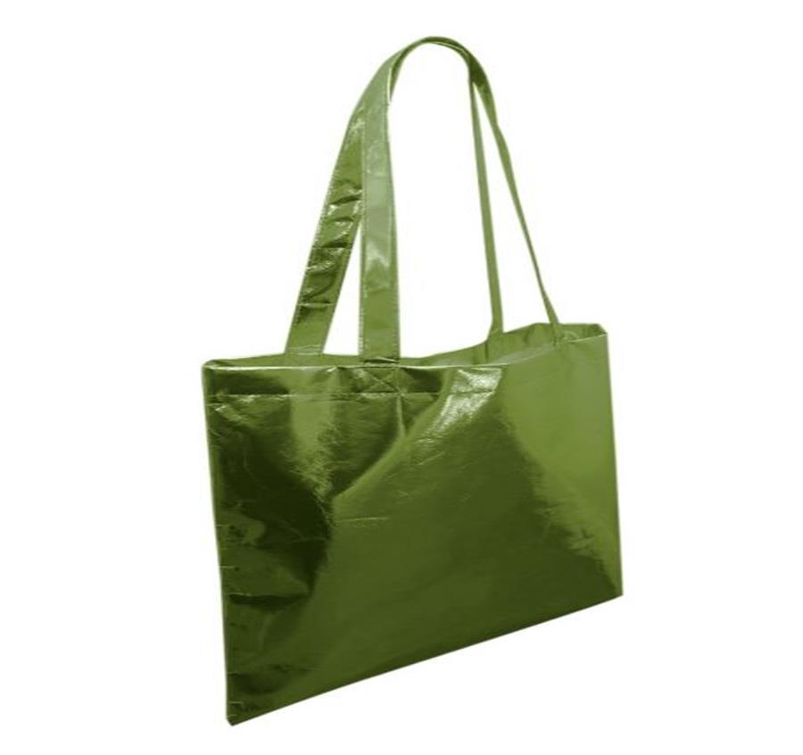 Print Metallic Tote Bag - Lime Green