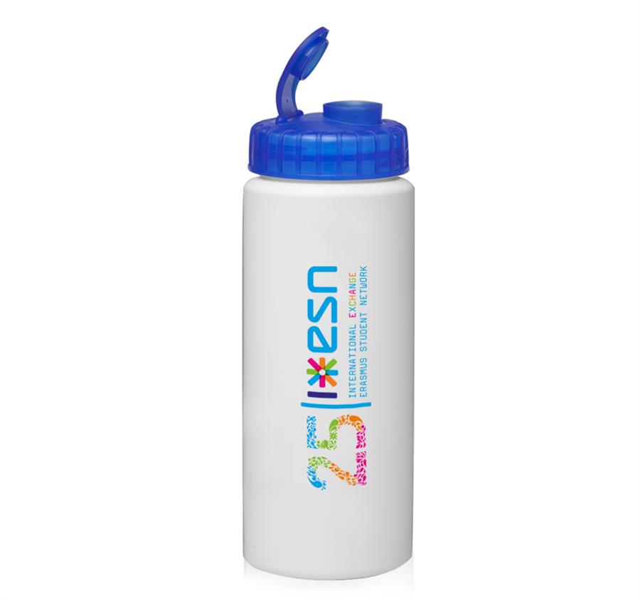 HDPE Plastic Water Bottles with Sipper Lids 32oz. - Blue