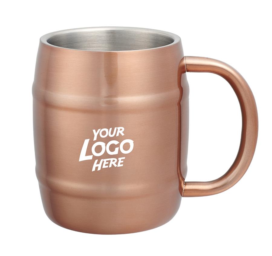 Copper Coated Stainless Steel Moscow Mule Barrel Mugs 14 oz