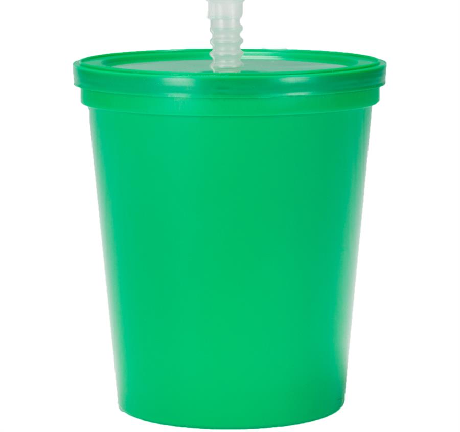 Plastic Stadium Cups with Lid and Straw. 16 oz - Kelly Green