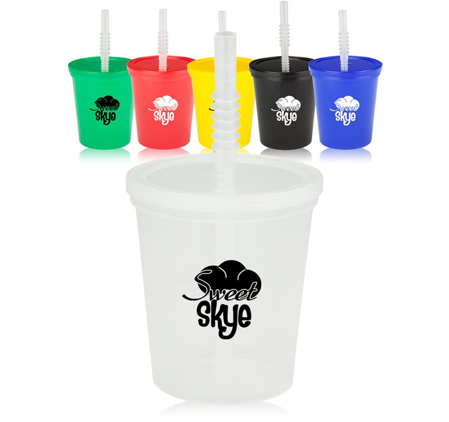 Plastic Stadium Cups with Lid and Straw. 16 oz