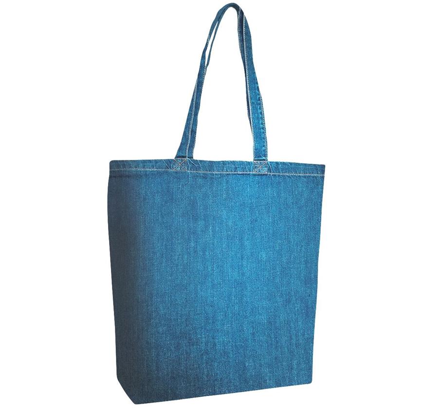 Cotton Denim Gusseted Tote Bag - Light Blue Denim