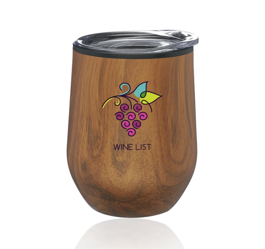 Palmera Stemless Wine Glasses with Lid 12 oz. - Wood