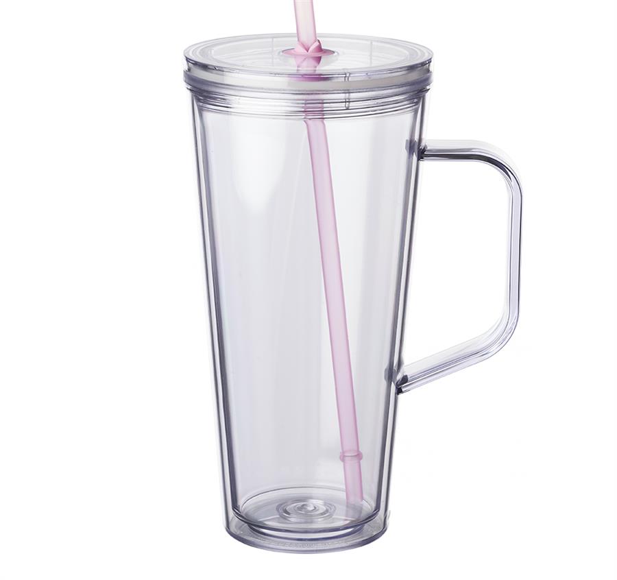 24 oz. Plastic Tumbler with Handle - Light Pink