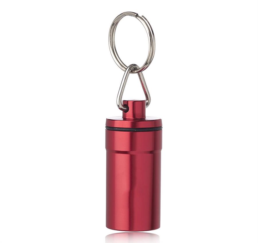 Metallic Aluminum Pill Bottle Keychain - Red