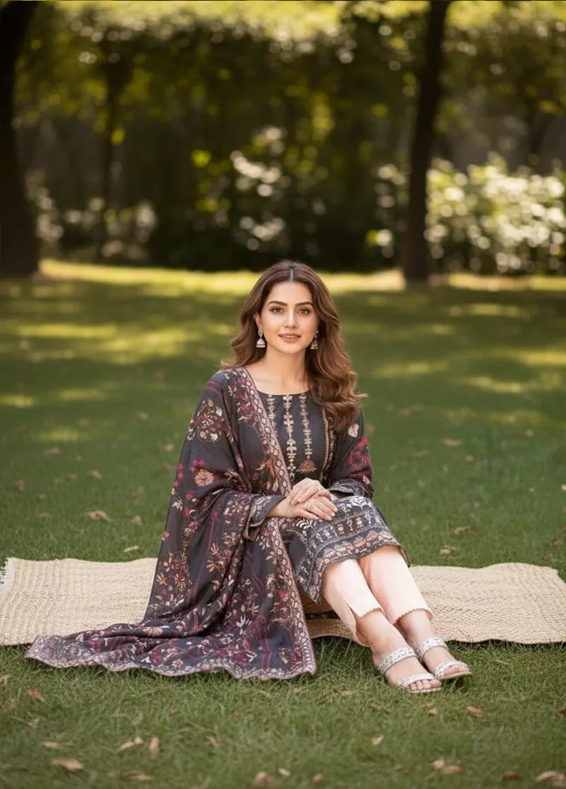 3 Piece MultiColor Embroidered Lawn Shirt with Trouser & Dupatta