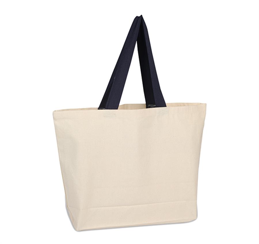 Beach Bag with Colored Handles - Navy