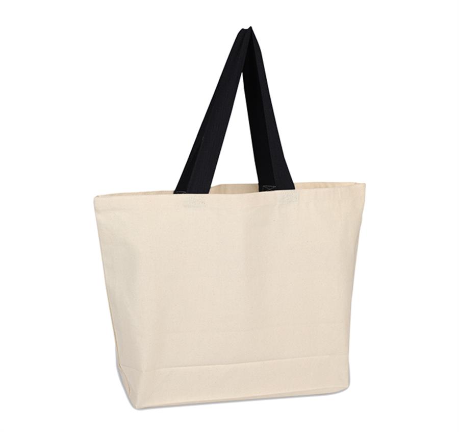 Beach Bag with Colored Handles - Black