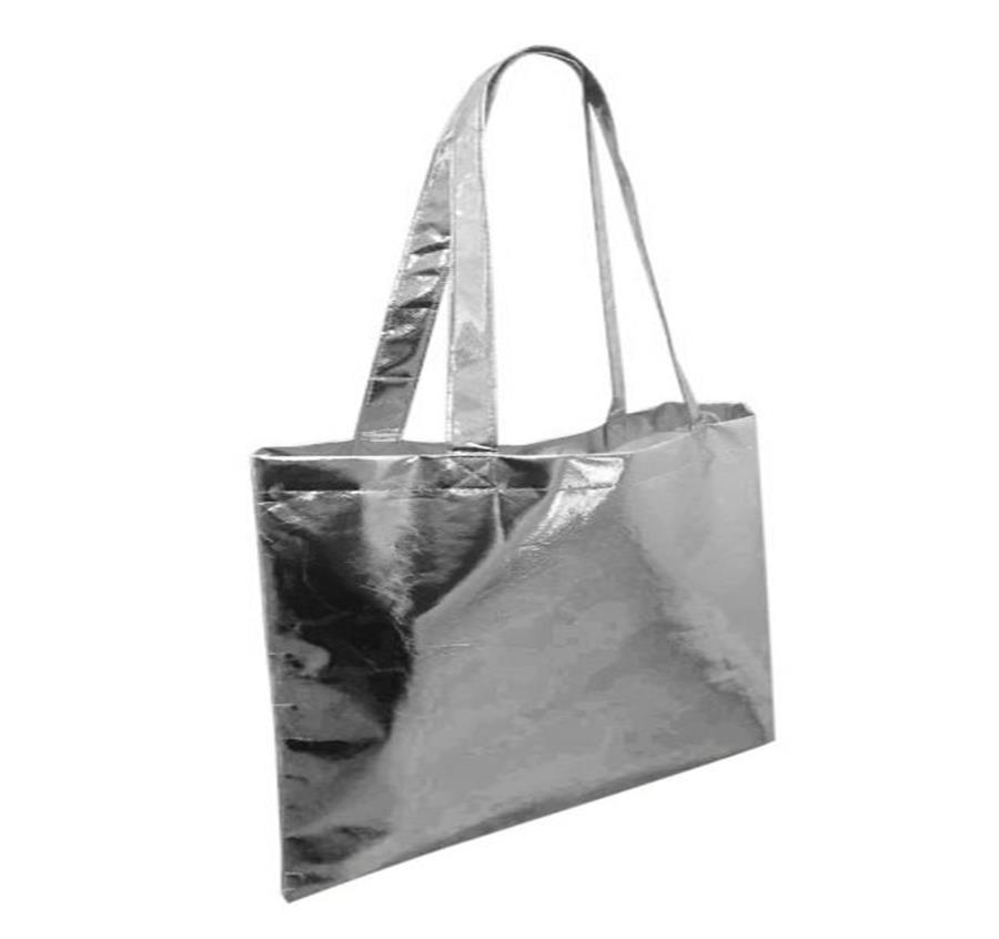 Print Metallic Tote Bag - Silver