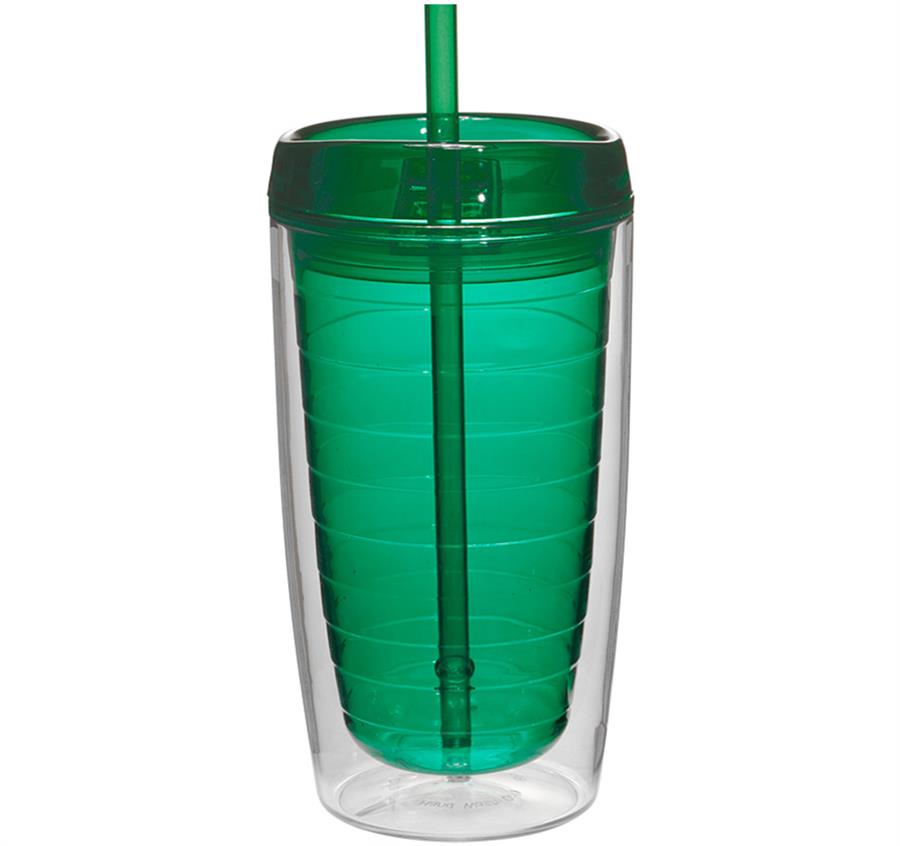 16 oz. Double Wall Acrylic Tumblers With Straw - Green