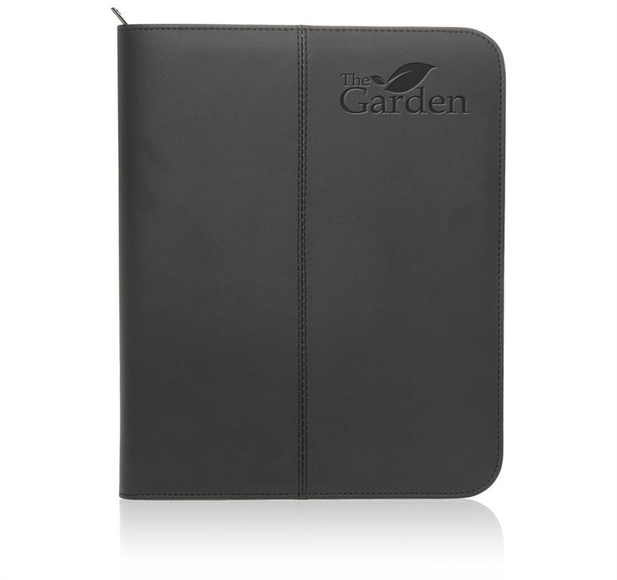 Zippered Black Leather Portfolio - Black