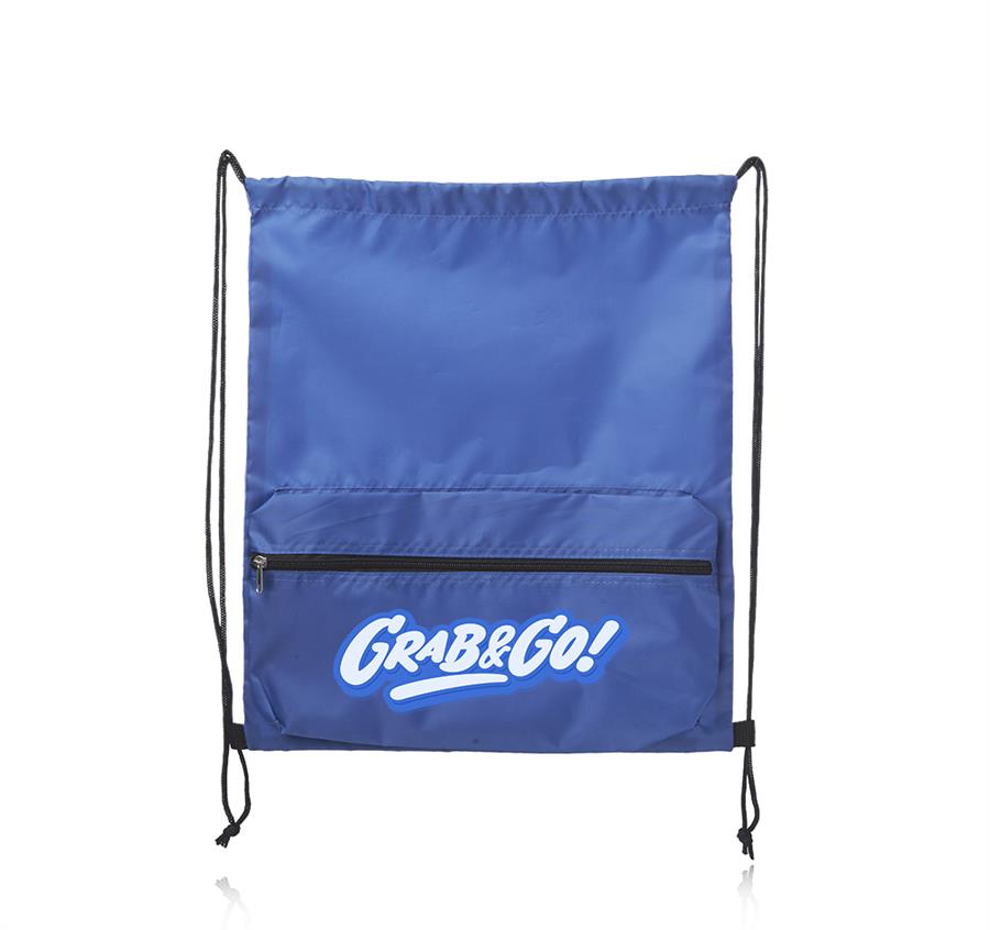 Drawstring Backpack with Front Pocket - Blue