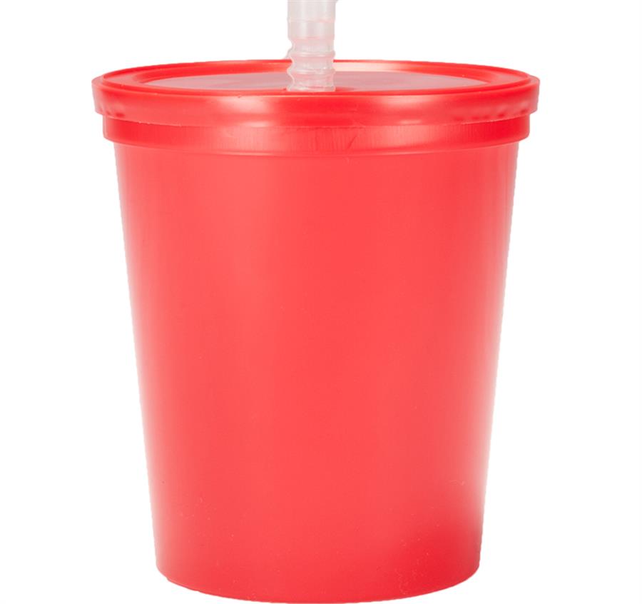 Plastic Stadium Cups with Lid and Straw. 16 oz - Red