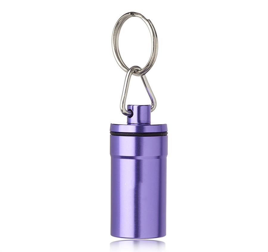 Metallic Aluminum Pill Bottle Keychain - Purple