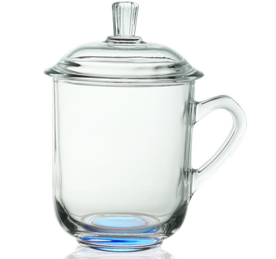 13 oz. Glass Tea Cups with Lids - Blue