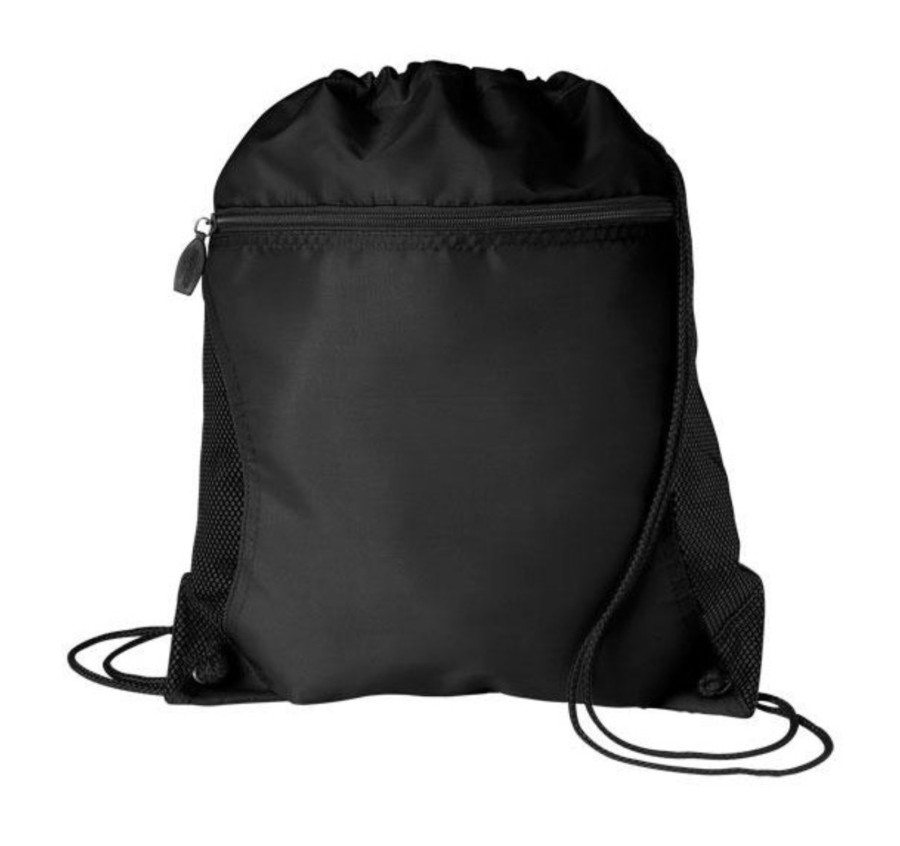 Mesh Pocket Drawstring Backpack - Black