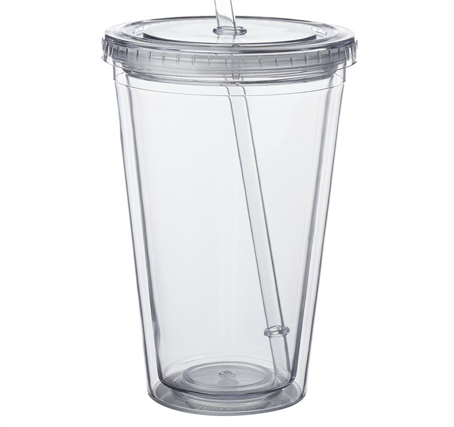 Double Wall Acrylic Tumblers With Straws - 16 oz - Clear
