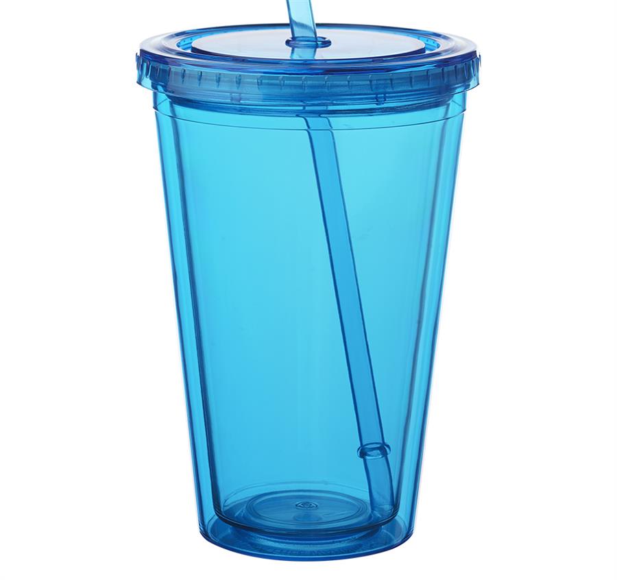 Double Wall Acrylic Tumblers With Straws - 16 oz - Aqua