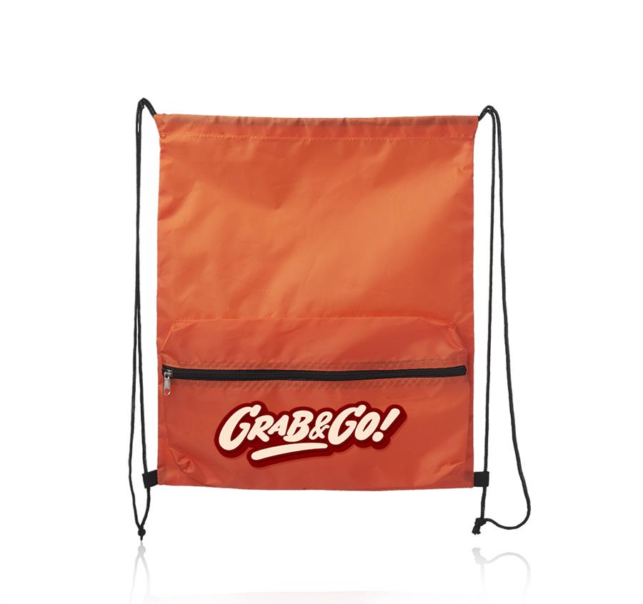 Drawstring Backpack with Front Pocket - Orange