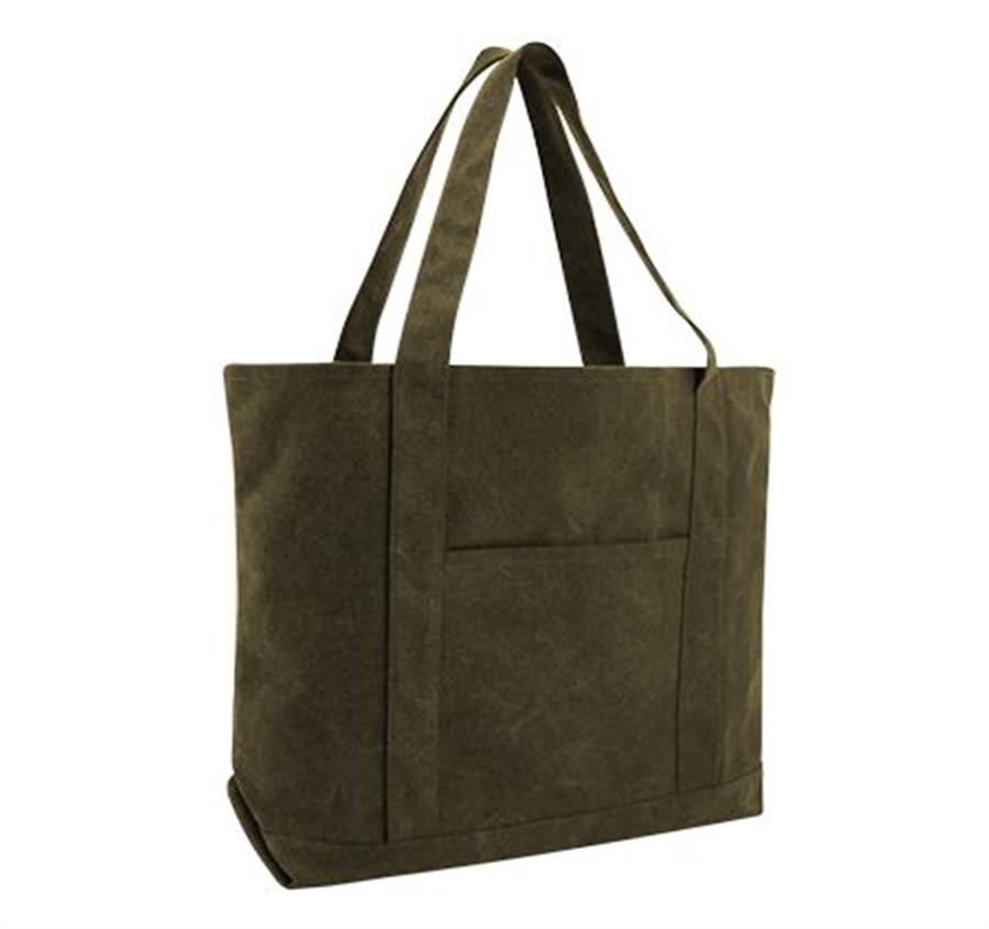 Cotton Canvas Pigment Dyed XL Resort Tote Bag - Khaki Green
