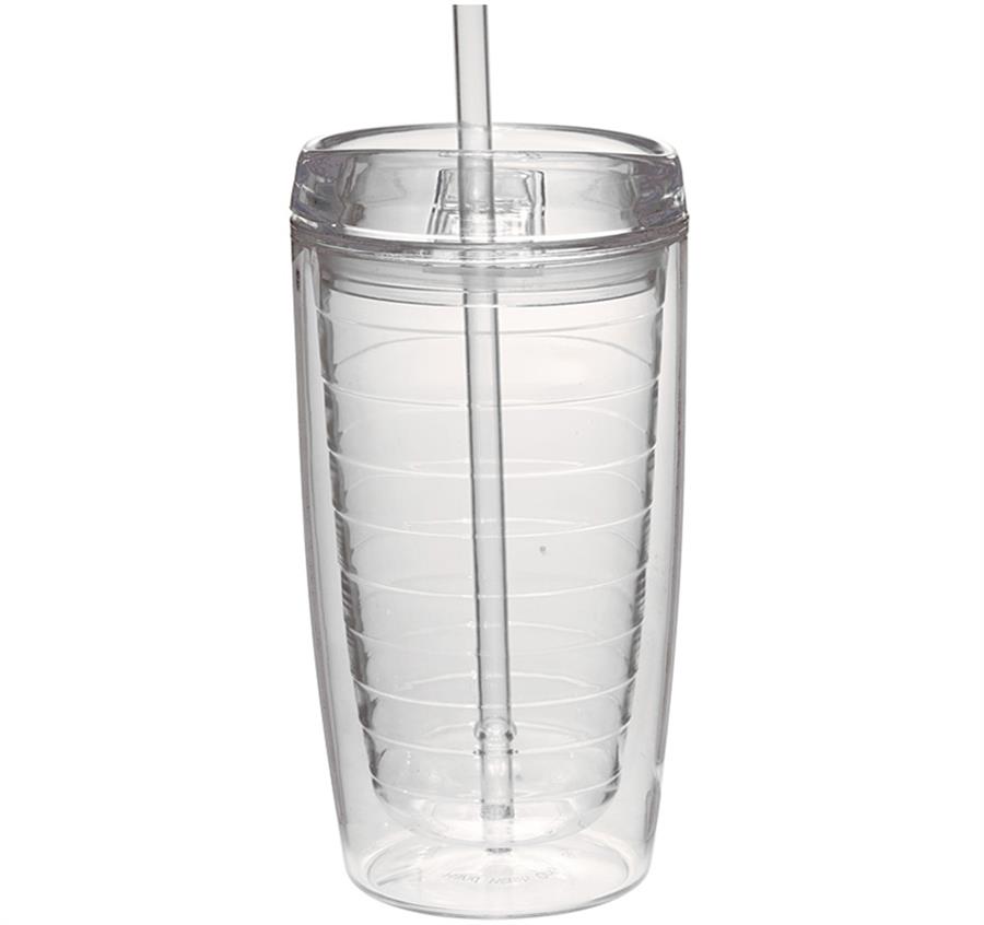 Double Wall Acrylic Tumblers With Straw - 16 oz - Clear