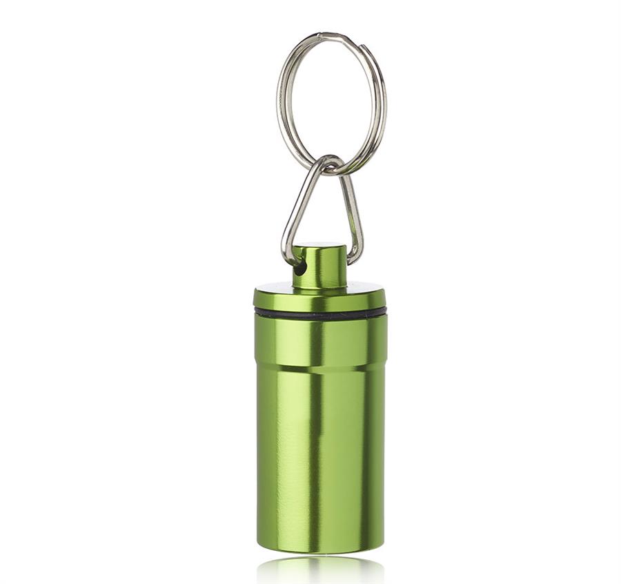 Metallic Aluminum Pill Bottle Keychain - Lime Green