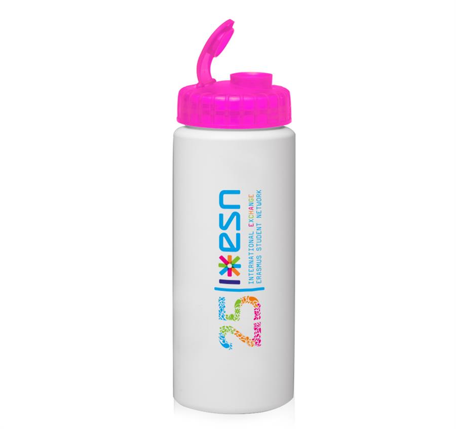 HDPE Plastic Water Bottles with Sipper Lids 32oz. - NEON PINK