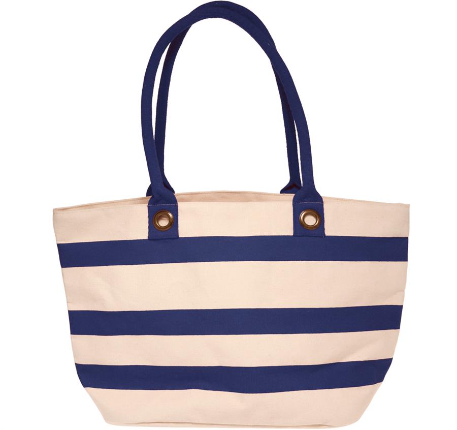 Striped Cotton Canvas Tote Bag - Navy Blue