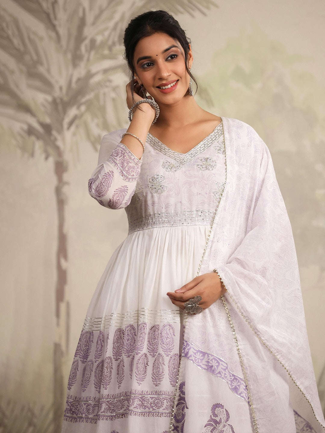 Pure Cotton Anarkali Suit Set With Dupatta