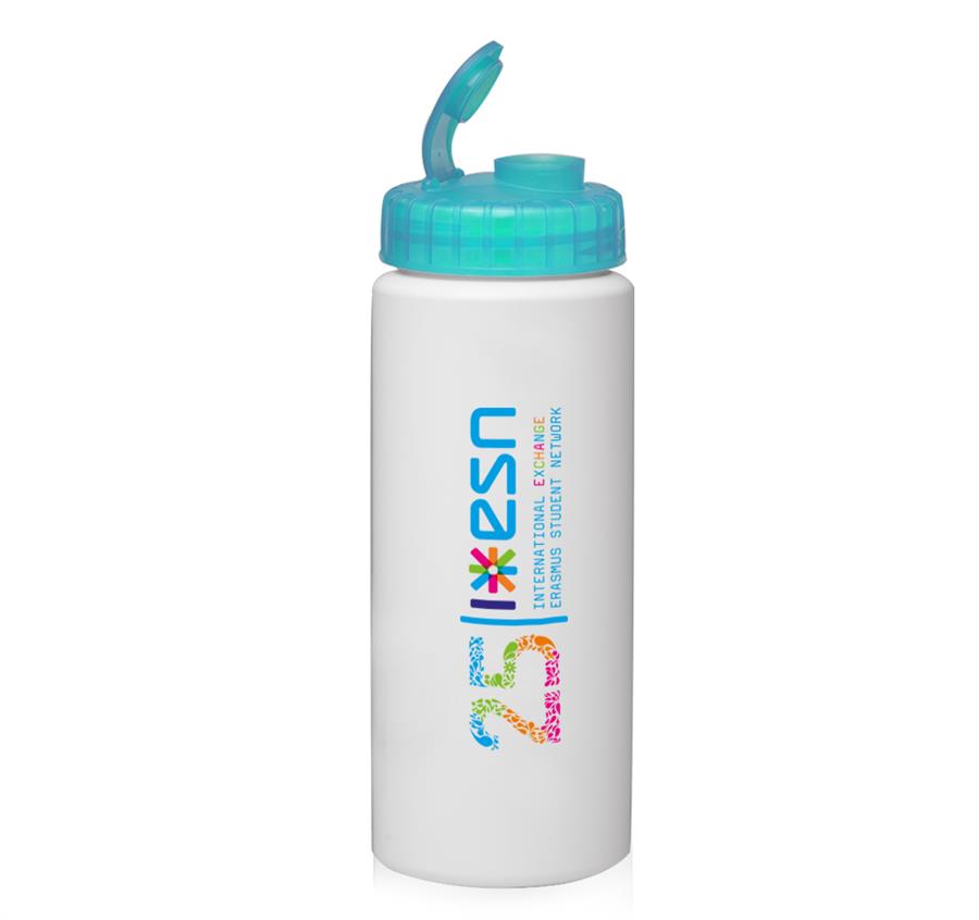 HDPE Plastic Water Bottles with Sipper Lids 32oz. - Aqua