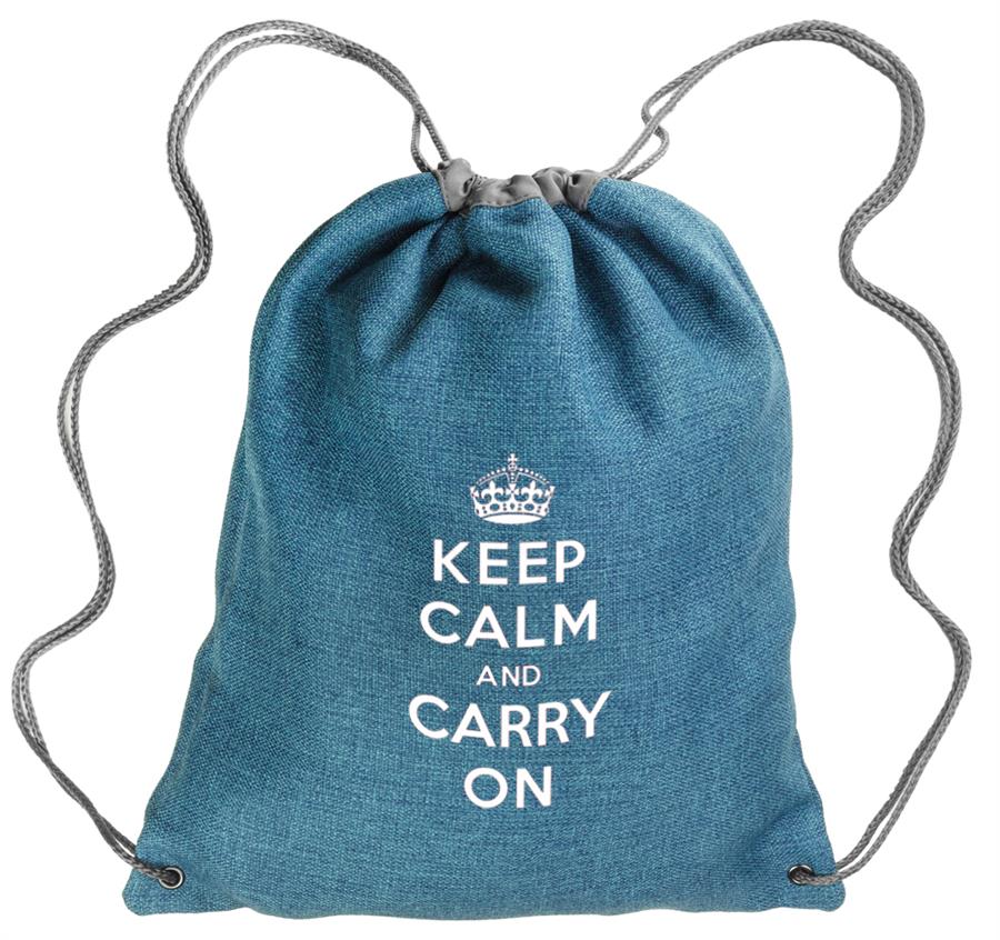 Linen Drawstring Backpack - Blue