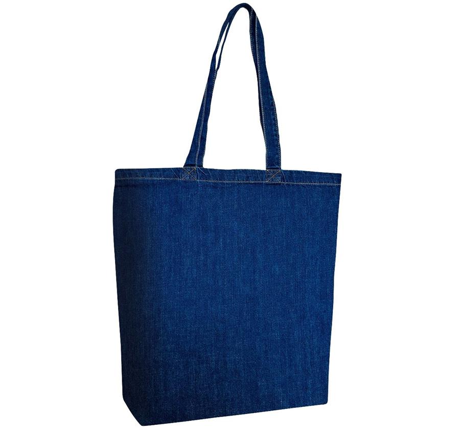 Cotton Denim Gusseted Tote Bag - Dark Blue Denim