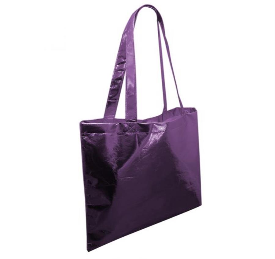 Print Metallic Tote Bag - purple