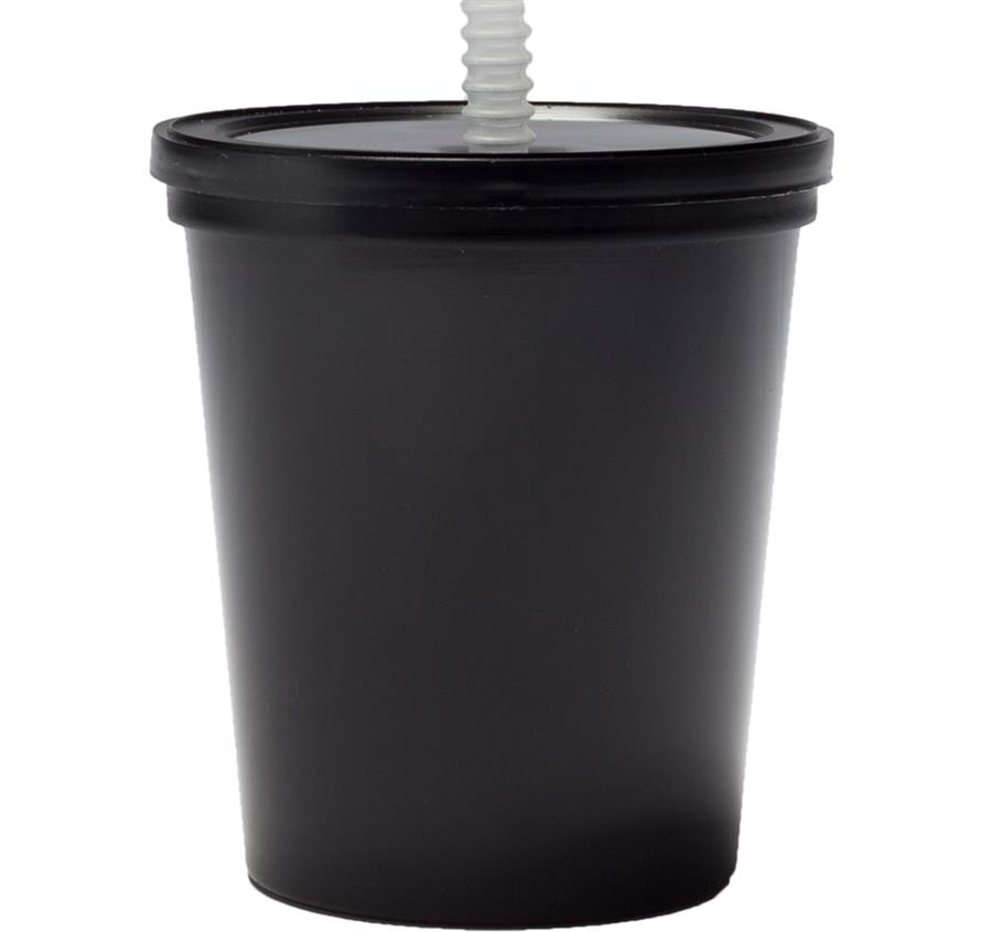Plastic Stadium Cups with Lid and Straw. 16 oz - Black